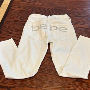 Bebe Sparkling White Skinny Jeans crop